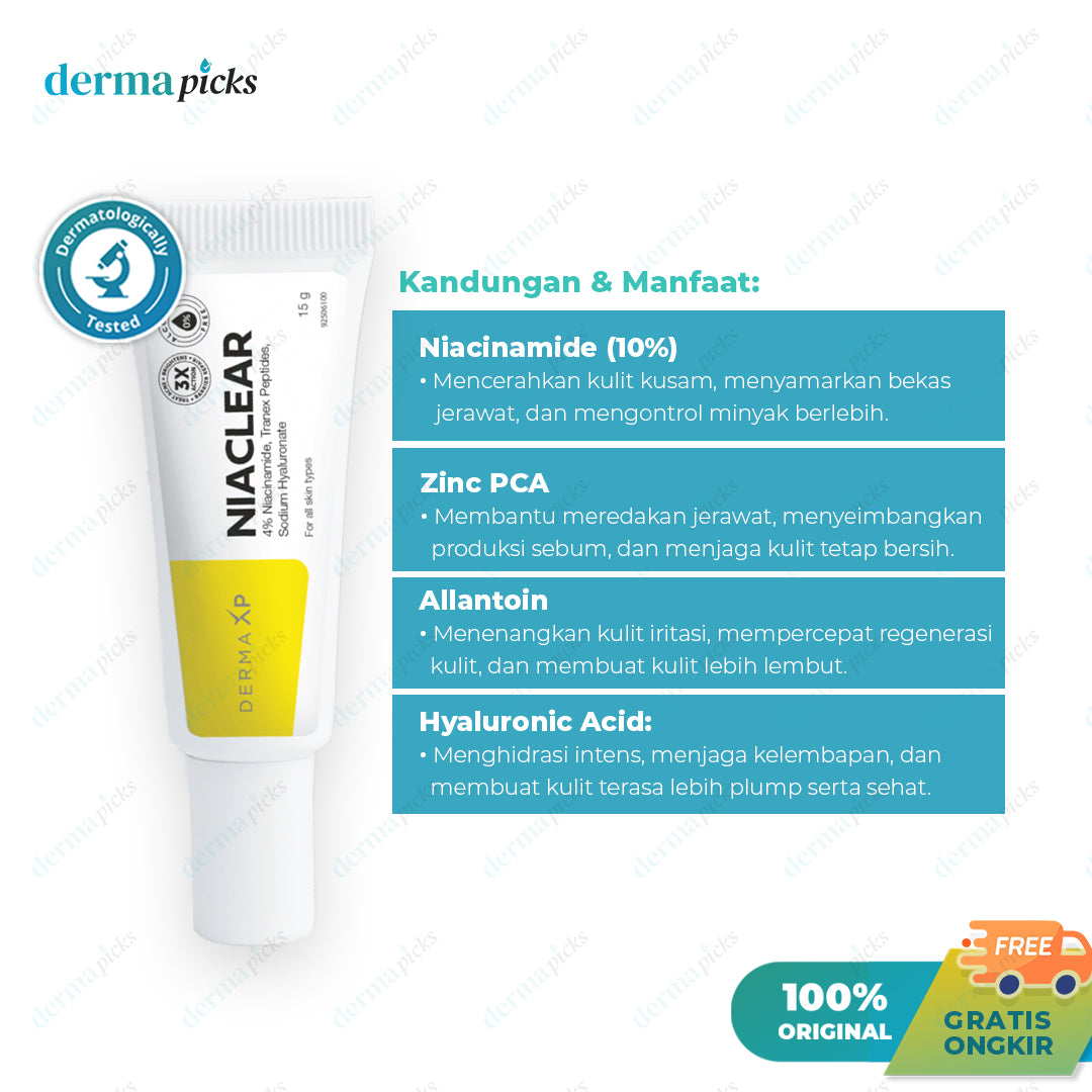 Derma Xp Niaclear Niacinamide 4% Cream Jerawat | Wajah kusam | Noda Bekas Jerawat 15gr