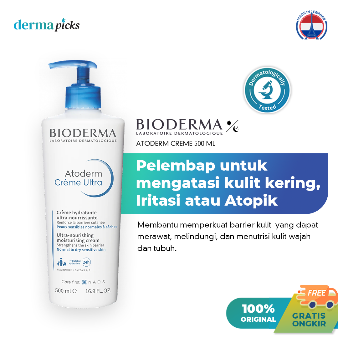 BIODERMA ATODERM CREME (bottle pump) 500ml - Pelembap untuk mengatasi kulit kering, Iritasi atau Atopik