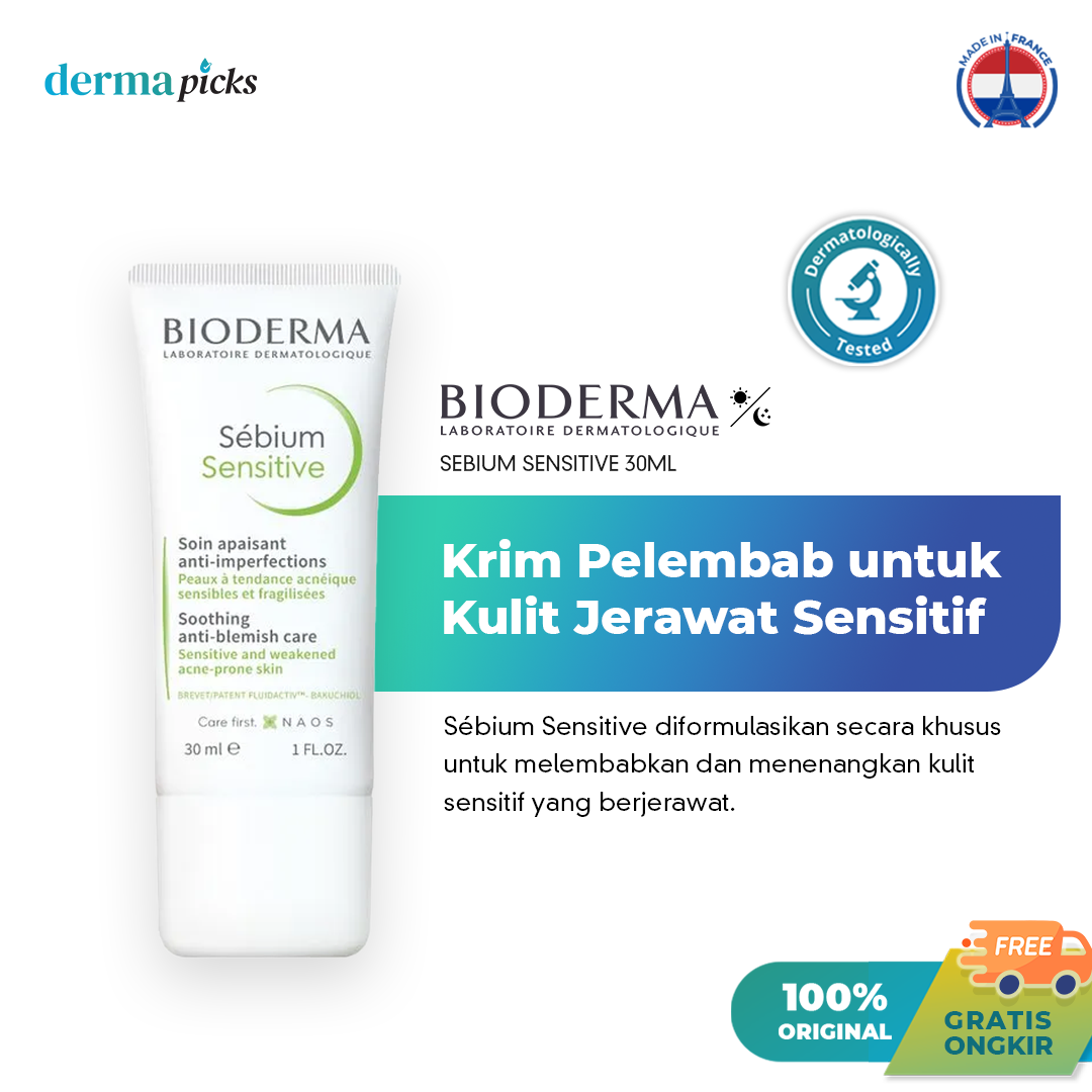 BIODERMA SEBIUM SENSITIVE TE30ML - Krim Pelembab untuk Kulit Jerawat Sensitif