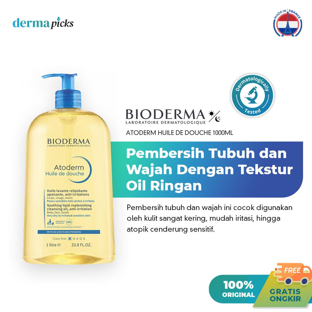 Bioderma Atoderm Huile de Douche 1000 ml -  Pembersih tubuh dan wajah dengan tekstur oil ringan