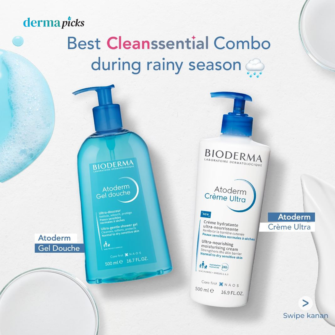 BIODERMA ATODERM GEL DOUCHE 500ML - Pembersih Tubuh dan Wajah untuk Kulit Kering & Sensitif