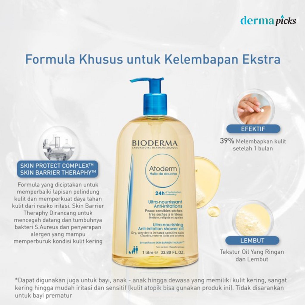 Bioderma Atoderm Huile de Douche 1000 ml -  Pembersih tubuh dan wajah dengan tekstur oil ringan